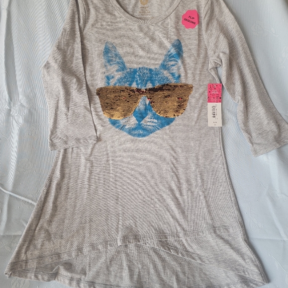 NWT Cute & Fun Sequin Flip Cat Shirt Grey XL - Picture 2 of 7